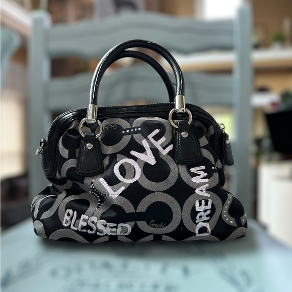 Coach Black and Gray Satchel with Graphic Text Design - Picture 1 of 12